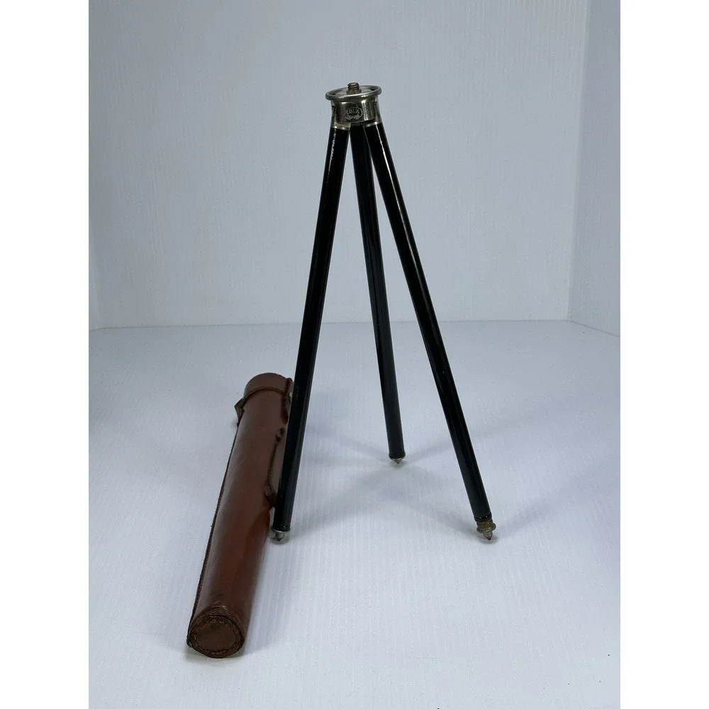 Antique EDLA DEPOSE Extending Camera Brass Tripod Leather Field Carrying Case